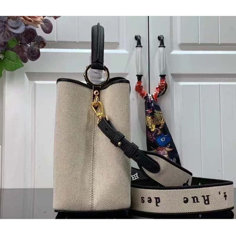 Louis Vuitton LV Women Capucines MM Handbag Black Taurillon Leather Canvas