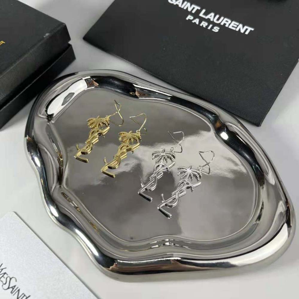 Saint Laurent YSL Women Monogram Palm Earrings in Metal-Silver