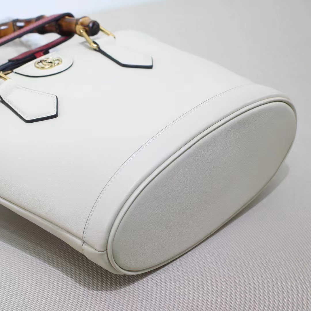 Gucci Women Diana Small Tote Bag White Leather Gold-Toned Hardware Double G