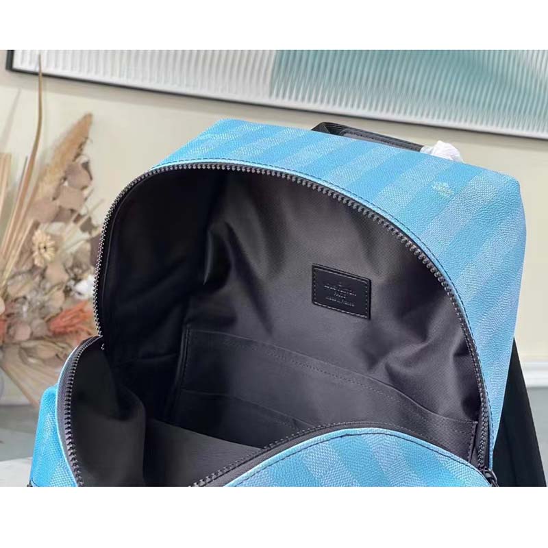 Louis Vuitton LV Unisex Discovery Backpack Gradient Blue Damier Stripes Coated Canvas