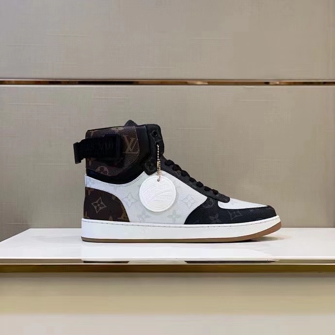 Louis Vuitton LV Unisex Rivoli Sneaker Boot Black Brown Calf Leather Monogram Canvas