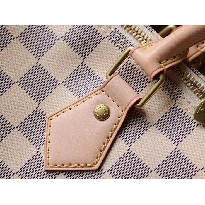 Louis Vuitton LV Unisex Speedy 30 Damier Azur Coated Canvas Natural Cowhide Leather