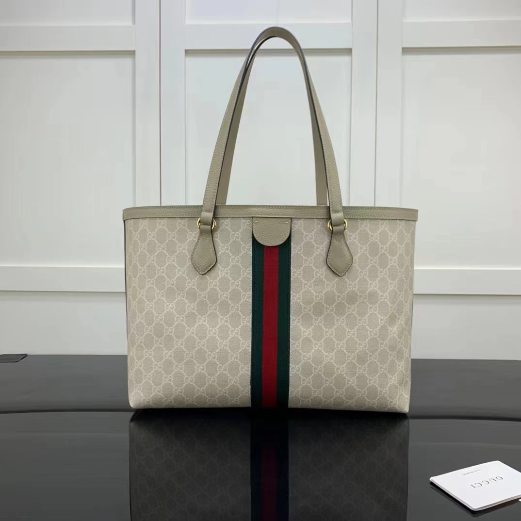 Gucci GG Women Ophidia Medium GG Tote Beige White Supreme Canvas