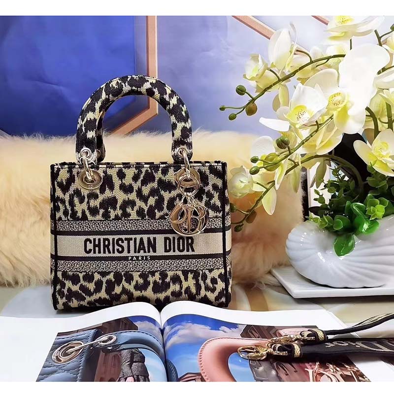 Dior Women CD Medium Lady D-Lite Bag Beige Multicolor Mizza Embroidery