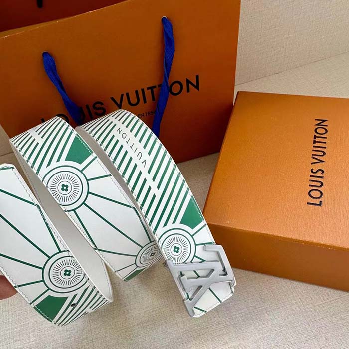 Louis Vuitton Unisex LV Imprint 40 MM Reversible Belt White Leather Silver-Colour Hardware