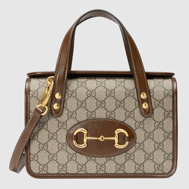 Gucci Women Gucci Horsebit 1955 Mini Top Handle Bag Beige Ebony GG Supreme Canvas