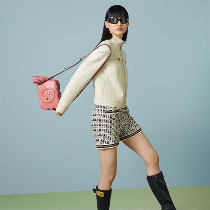 Gucci Women GG Blondie Small Shoulder Bag Pink Leather Zipper Closure