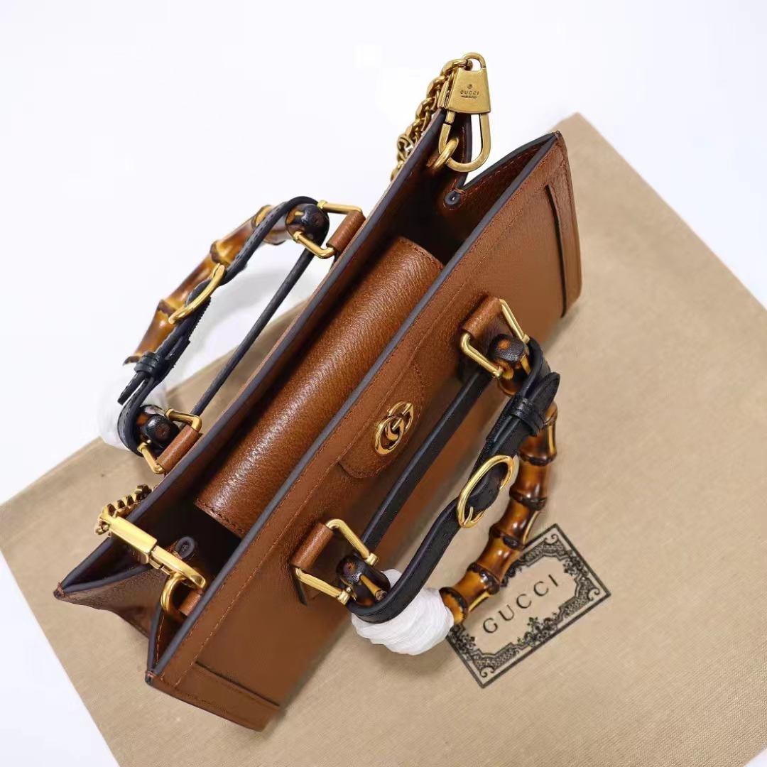 Gucci Women GG Diana Small Shoulder Bag Brown Leather Double G