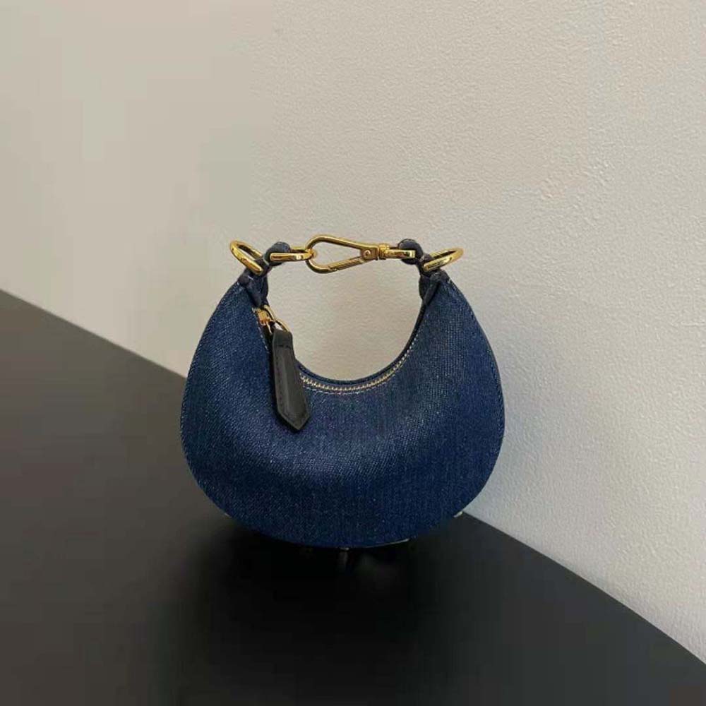 Fendi Women Nano Fendigraphy Blue Denim Charm