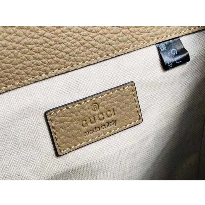 Gucci Unisex Jumbo GG Small Backpack Taupe Leather Cotton Linen Lining