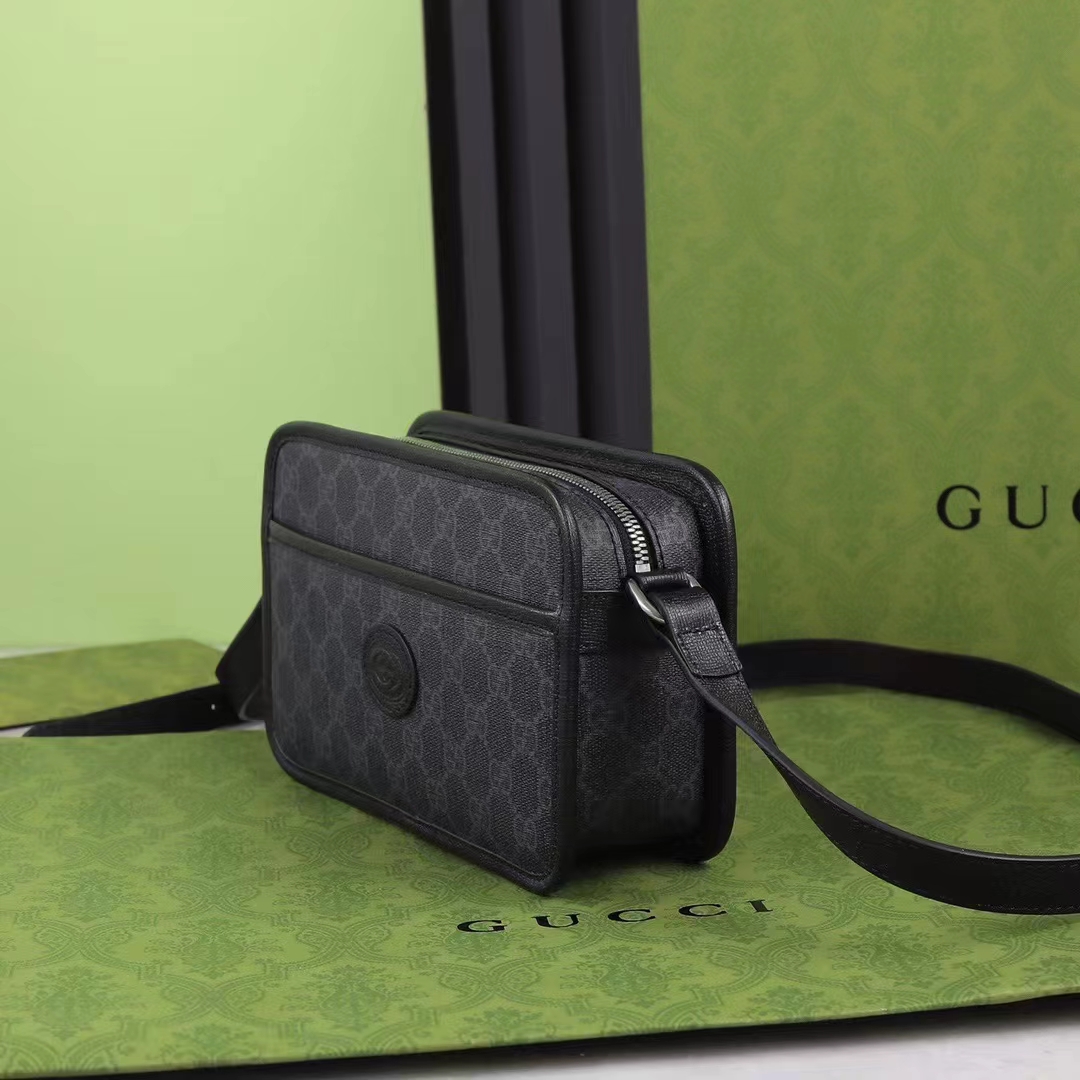Gucci Unisex GG Mini Bag Interlocking G Black GG Supreme Canvas Leather