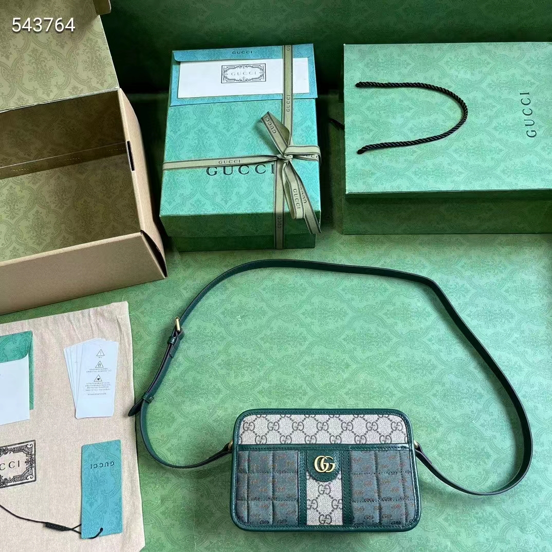 Gucci Unisex Mini GG Canvas Shoulder Bag Green Quilted Beige Ebony Supreme Double G