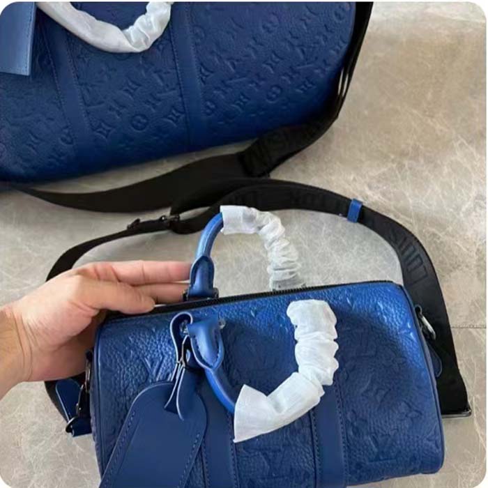Louis Vuitton LV Unisex Keepall Bandoulière 25 Racing Blue Embossed Taurillon Monogram Cowhide Leather