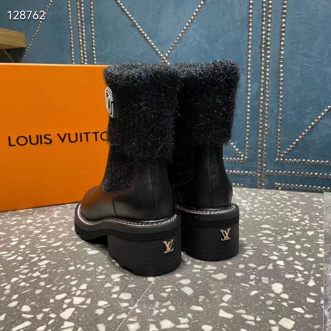Louis Vuitton Women Shoes LV Beaubourg Ankle Boot Black Calf Leather Wool