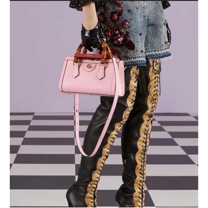 Gucci Women GG Diana Small Shoulder Bag Pink Leather Double G