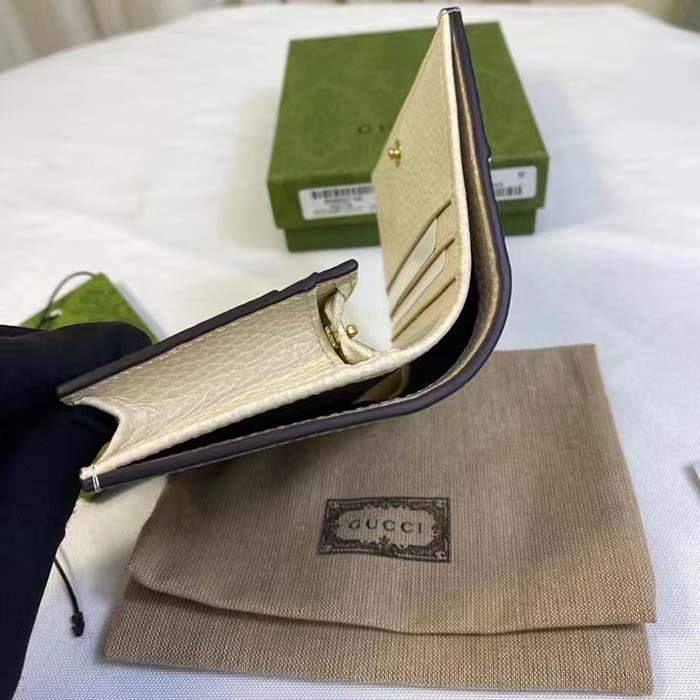 Gucci Unisex GG Marmont Card Case Wallet White Double G Beige Ebony Supreme Canvas