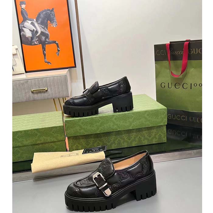 Gucci Women GG Matelassé Loafer Black Leather Low 2.5 Cm Heel