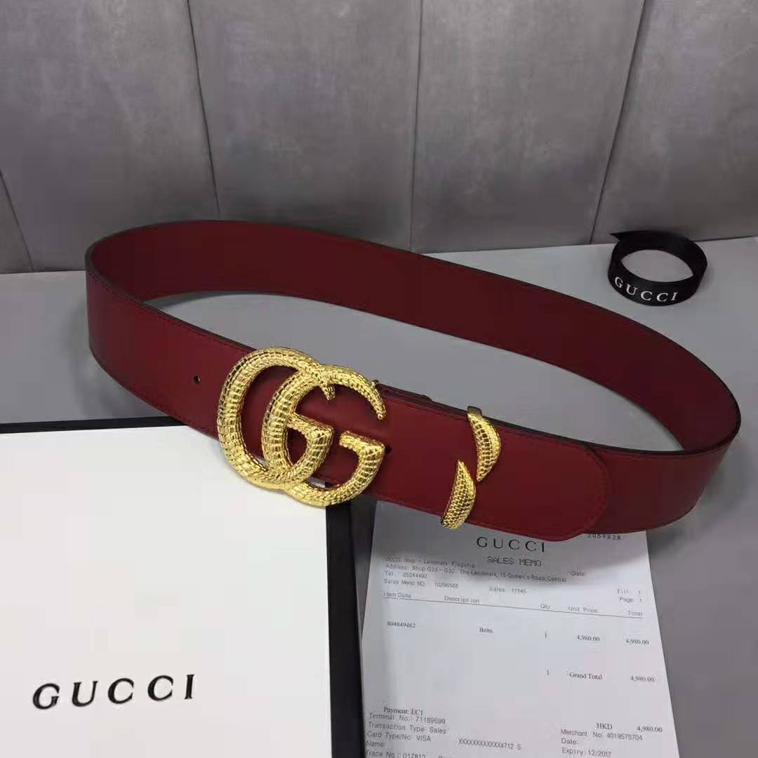 Gucci Unisex Leather Belt with Double G Buckle in Burgundy Leather
