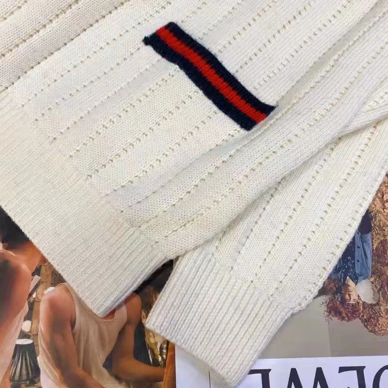 Gucci GG Women Gucci Tiger Knit Sweater Patch Wool Cotton Tiger Flower