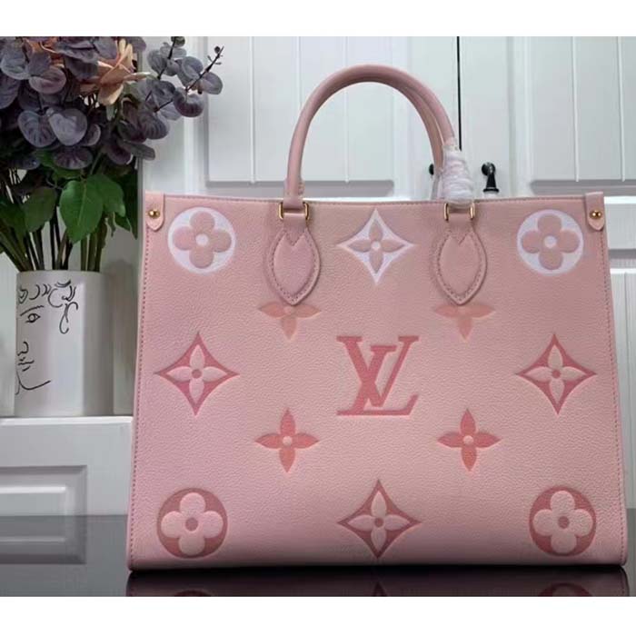 Louis Vuitton LV Women OnTheGo MM​ Gradient Pink Monogram Empreinte Embossed Cowhide Leather
