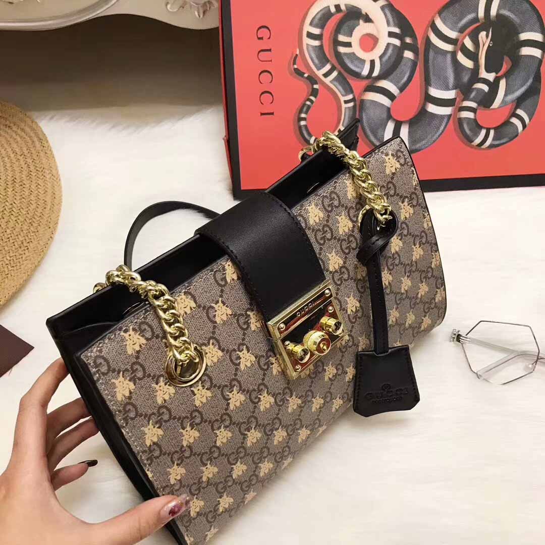 Gucci Padlock Small GG Supreme Canvas Shoulder Bag with Printed Bees