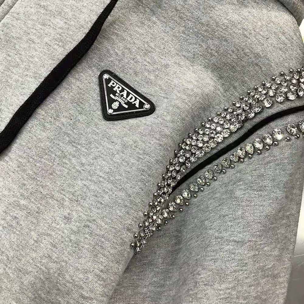 Prada Women Oversized Studded Hoodie-Silver