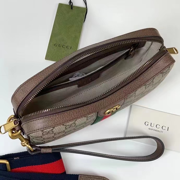 Gucci Unisex Ophidia GG Shoulder Bag Beige Ebony GG Supreme Canvas Double G