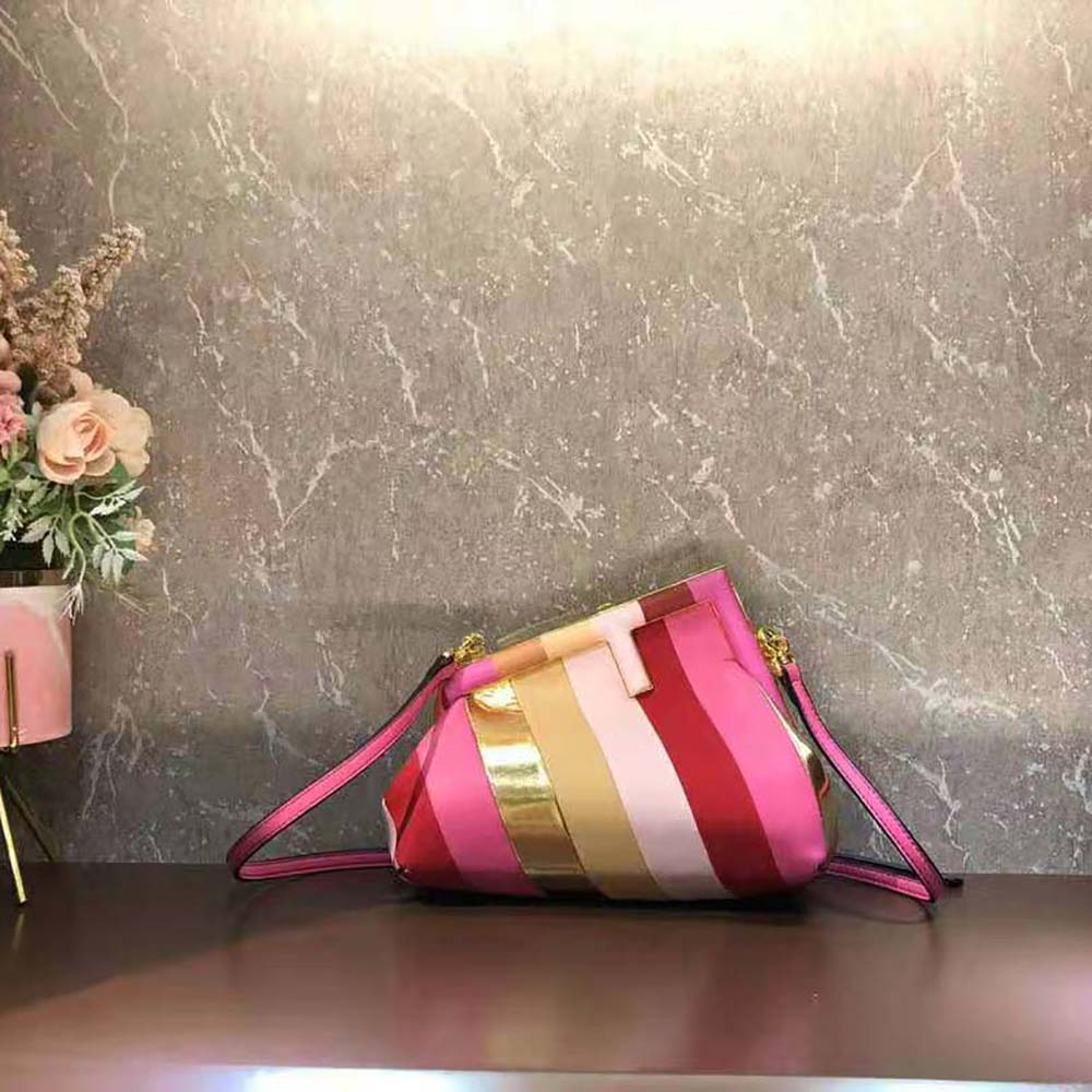 Fendi Women Fendi First Small Leather Bag with Multicolor Inlay