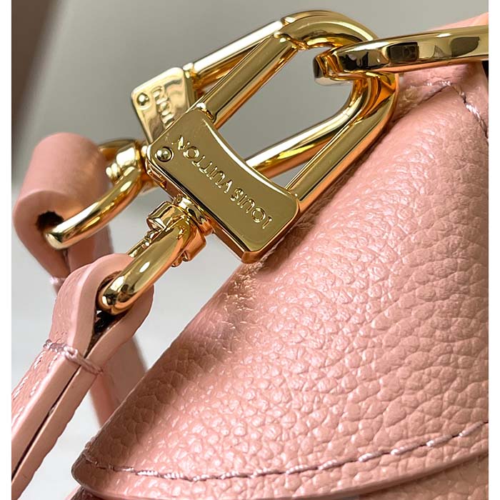 Louis Vuitton LV Women Bagatelle Mini Hobo Handbag Pink Embossed Grained Cowhide Leather