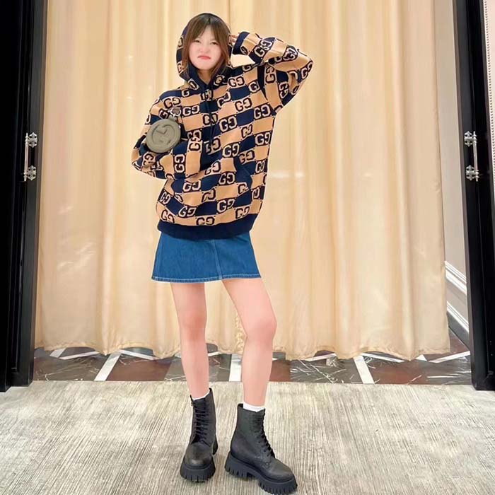 Gucci Unisex GG Leather Boots Rubber Lug Sole Lace-Up Interlocking G Flats