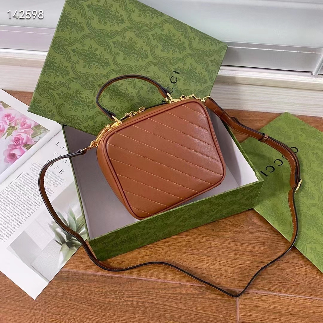 Gucci Women GG Blondie Top Handle Bag Cuir Leather Round Interlocking G