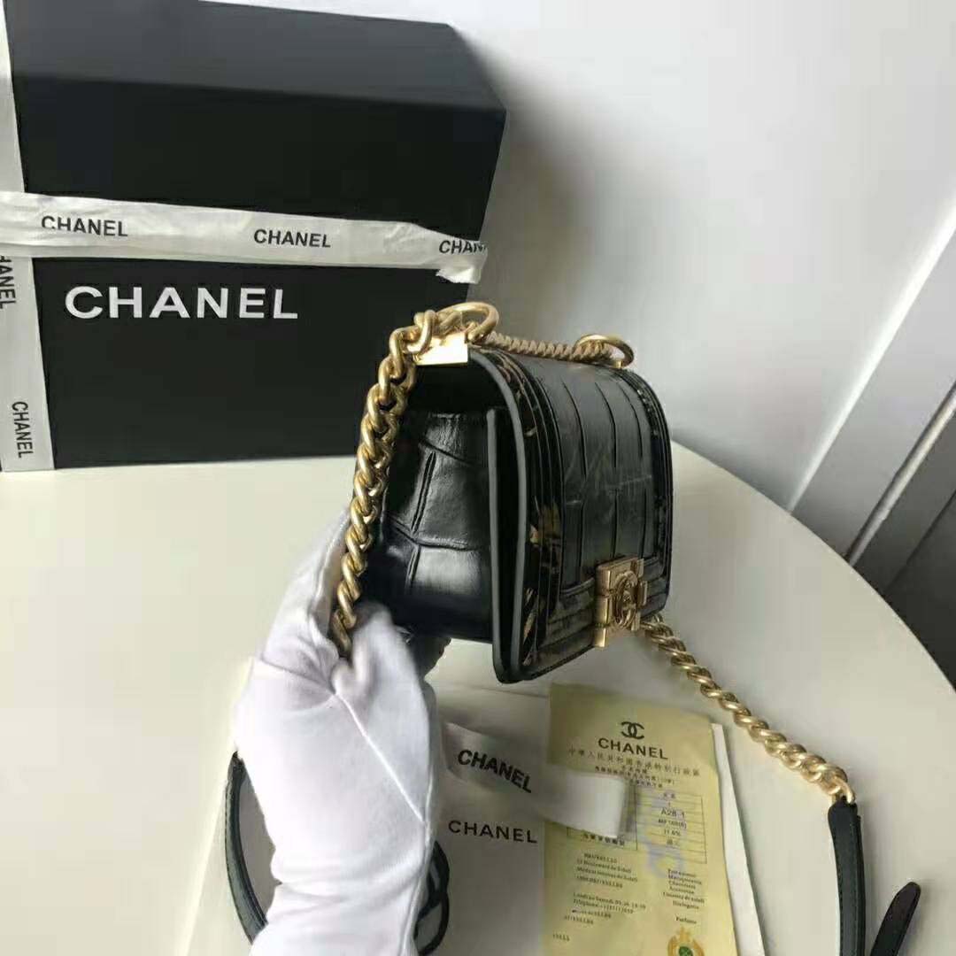 Chanel Women Small Boy Chanel Handbag in Crocodile Embossed Printed Leather