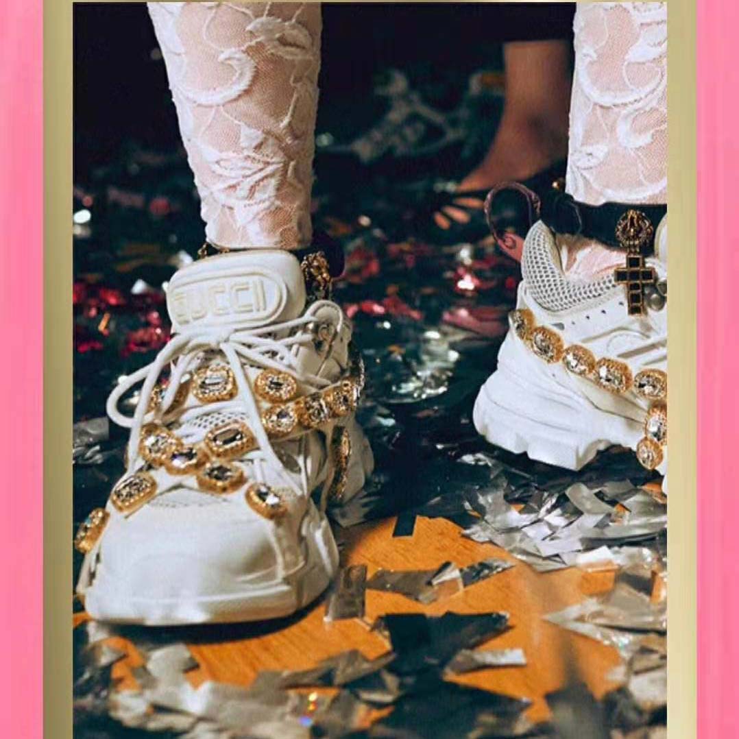 Gucci Women Flashtrek Sneaker with Removable Crystals 5.6cm Height-White