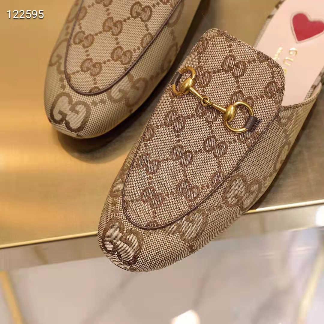 Gucci Unisex Jumbo GG Princetown Slipper Camel Ebony Jumbo GG Canvas