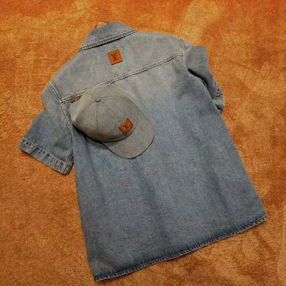 Louis Vuitton Men Short-Sleeved Denim Shirt 1AGJOP