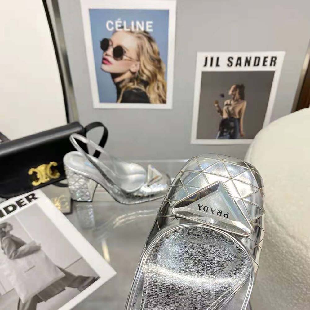 Prada Women Metallic Leather Slingback Pumps-Silver