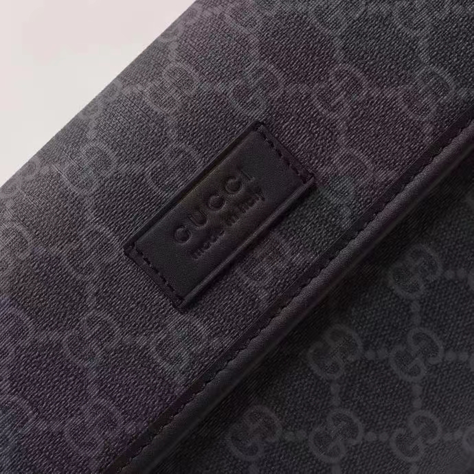 Gucci Unisex GG Black Belt Bag Black Grey GG Supreme Canvas Leather Trim