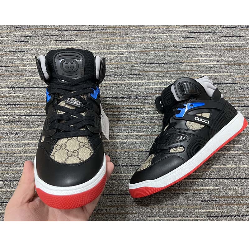 Gucci Unisex Gucci Basket Sneaker Beige Ebony GG Supreme Canvas Low Heel