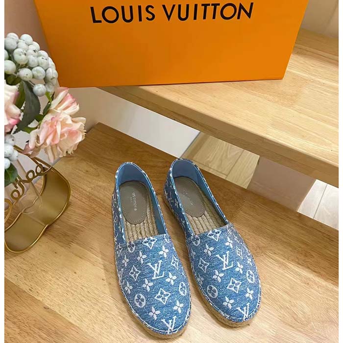 Louis Vuitton LV Women Starboard Flat Espadrille Blue Monogram Denim Rope Rubber