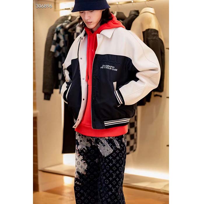 Louis Vuitton Men LV Leather And Nylon Blouson Regular Fit Embossed Vuitton Signature Calf