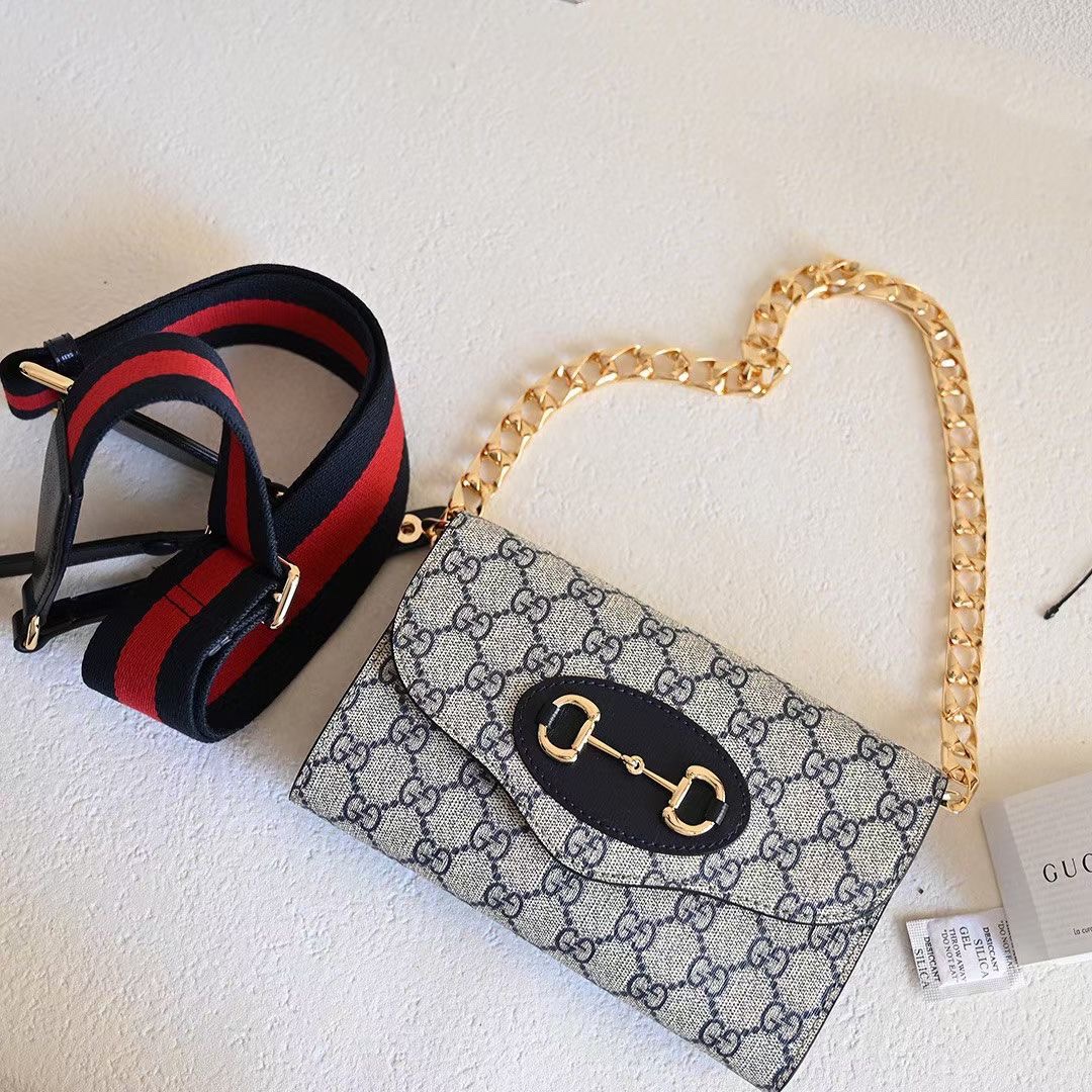 Gucci Women GG Horsebit 1955 Mini Bag Beige Ebony GG Supreme Canvas