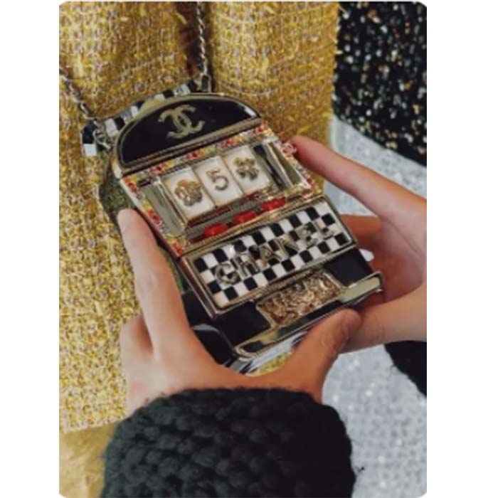 Chanel Women CC Slot Machine Minaudiere Resin Strass Imitation Pearl Gold-Tone Metal