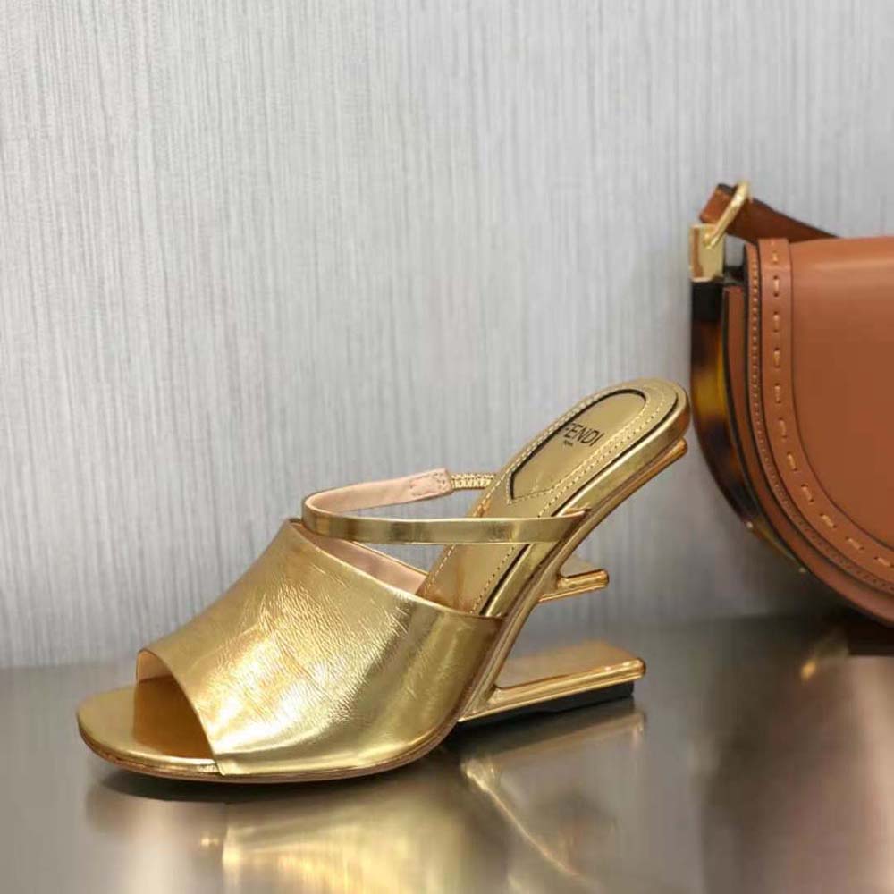Fendi Women First Gold Nappa Leather High-Heeled Sandals