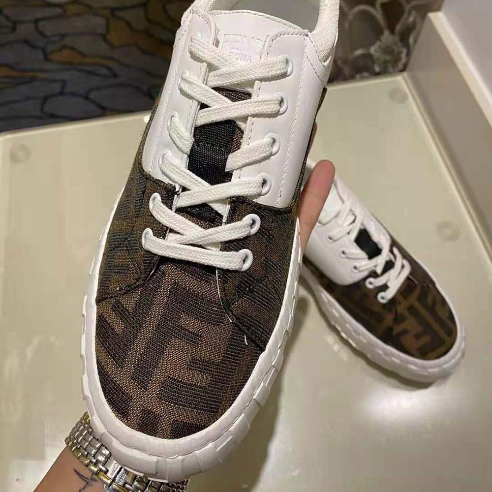 Fendi Women Sneakers Brown Fabric Low-Tops-White