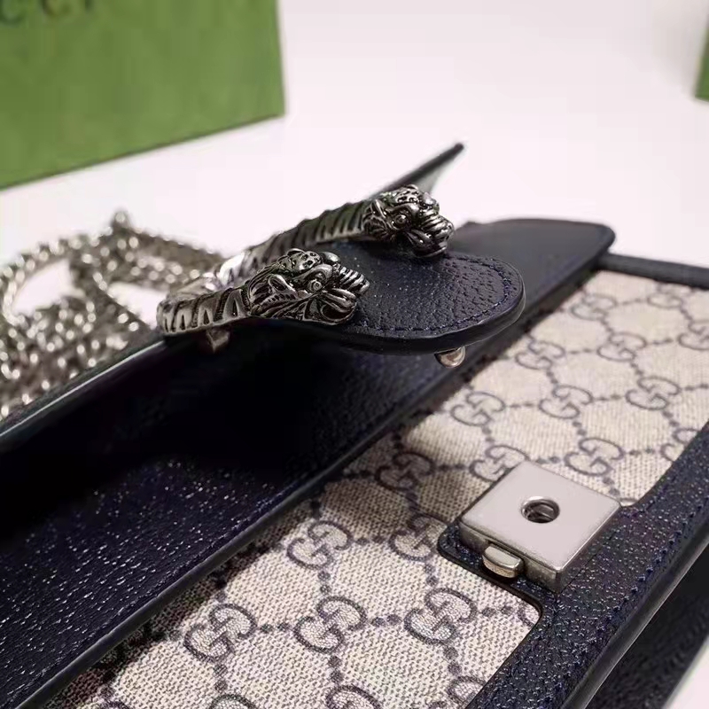 Gucci Women Dionysus Small GG Shoulder Bag Beige Blue GG Supreme Canvas