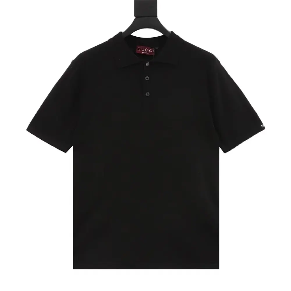 Gucci Men Fine Wool Knit Polo Top with Intarsia 824124XKEP1