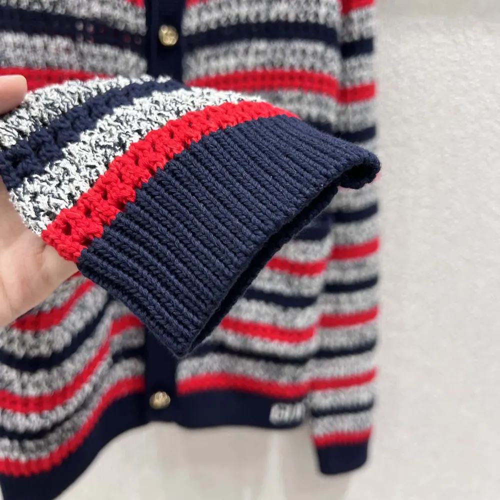 Gucci Women Striped Cotton Cardigan with Intarsia 835983