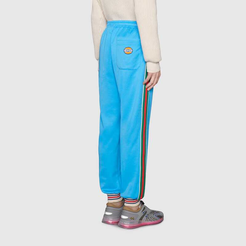 Gucci Men Technical Jersey Jogging Pant with Web Interlocking G-Blue