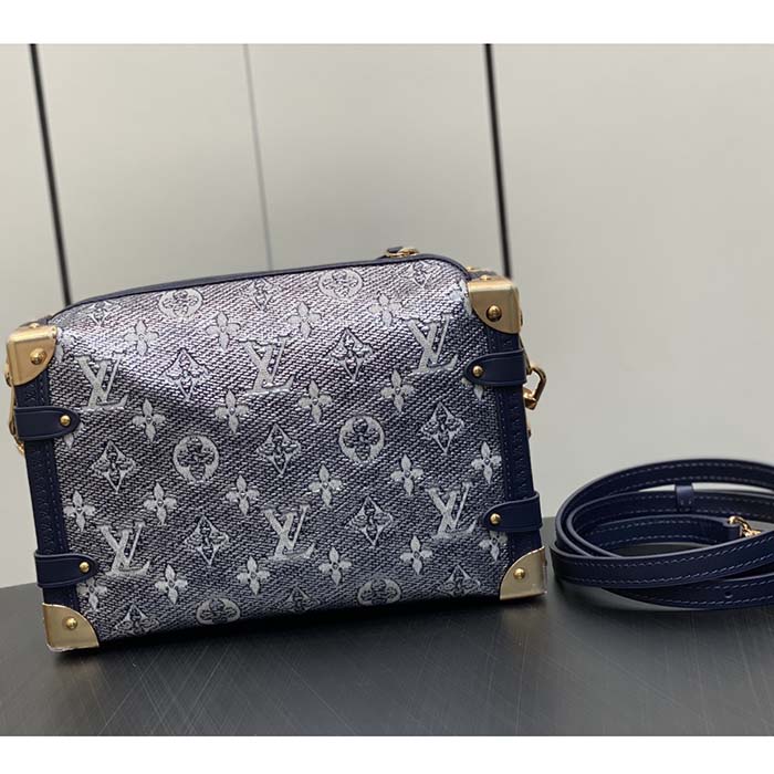 Louis Vuitton LV Unisex Side Trunk Blue Monogram Coated Canvas Cowhide Leather