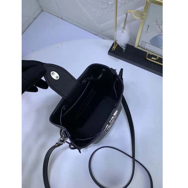 Louis Vuitton LV Women Nano Lockme Bucket Bag Black Grained Calf Leather